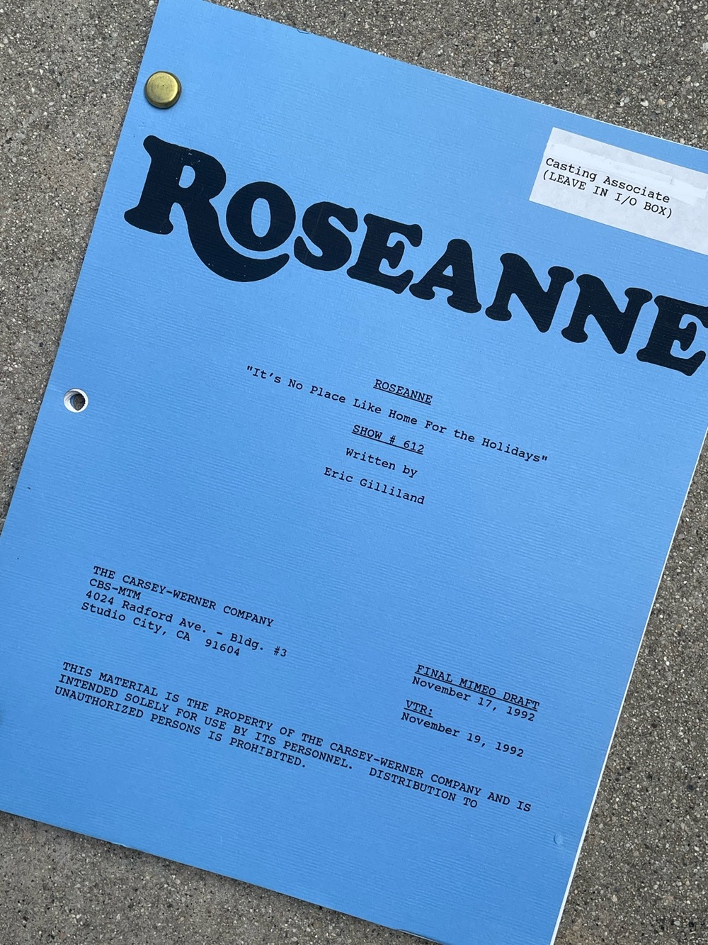Roseanne Vtg 1992 Production Used Final Mimeo Draft Script Home For The Holidays